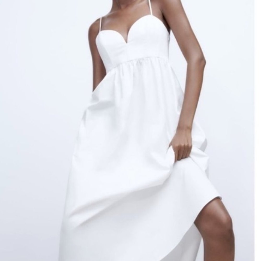 ZARA WHITE VOLUMINOUS MIDI DRESS